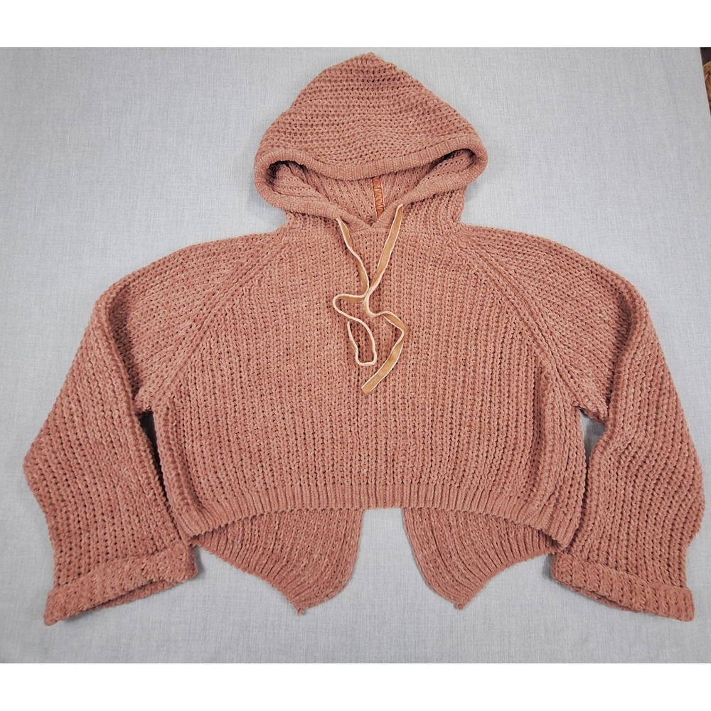 POL Knit Cropped Hoodie Mauve Pink Split Back Sweater JST618C large